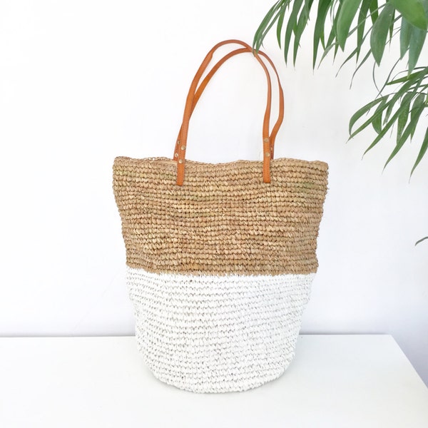 Beach Basket, Raffia Tote, Straw Bag, Recycled Handbag, Boho Chic Straw Tote, Eco Friendly Handbag,