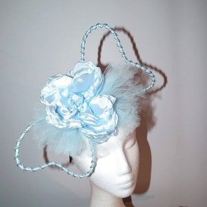 CLARISS&#39;E baby blue hat/pastel blue hat/powder blue hat/fascinator/wedding hat/bow/tulle/soft/silk headpiece/bride/raceday Watt Millinery