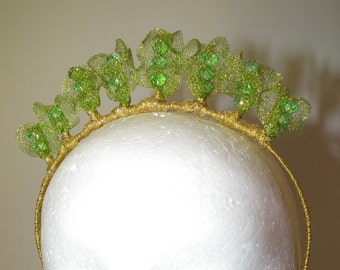THE ANABELLE CROWN new green tiara crown handcrafted designer couture haute couture wire lace fascinator ruffles crystal jewelled millinery