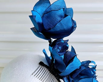 BLUE SAPPHIRE  luxurious headpiece perfect wedding accessory mother of the bride races special occasion blue silk taffeta haircomb headwear