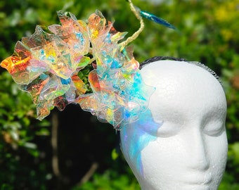 LIQUID CANDY new futuristic holographic iridescent jelly fascinator raceday hat millinery couture ooak evening colourful glistening modern