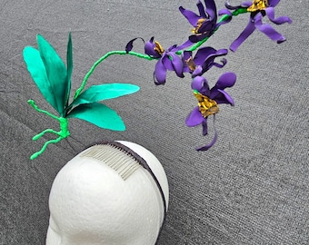 CYMBIDIUM ORCHID couture fiori designer artistico fascia copricapo moderno fascinator botanico fascia gare serali matrimonio pista