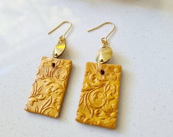 METALLIC FLORALS earrings textured arty pretty patterned brass  clubs florals polymer clay party work gift boho dangle drop Watt Millinery