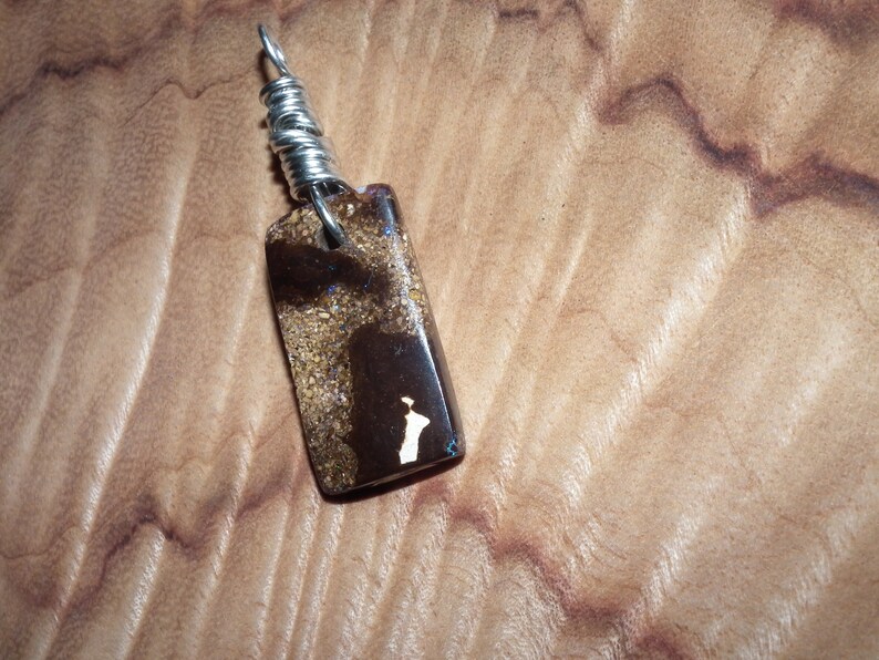 BLUE MATRIX opal in sandstone Australian Boulder Opal twinkling gemstone iron stone wood pattern pendant unisex wire wrapped gift present