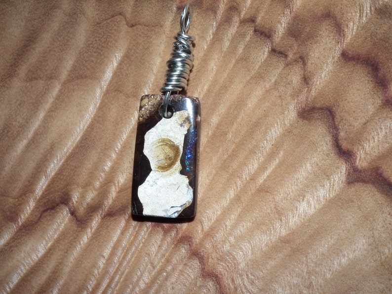 BLUE MATRIX opal in sandstone Australian Boulder Opal twinkling gemstone iron stone wood pattern pendant unisex wire wrapped gift present