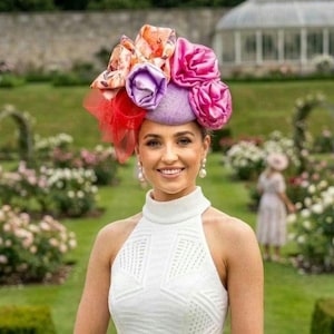 Purple Pink Organza Floral Sculpted Fascinator Hat, Melbourne Cup FOTF Royal Ascot Spring Racing Millinery Headpiece | VIOLET NOIR
