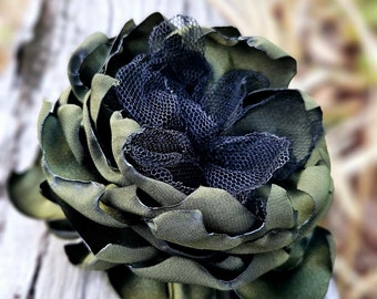 Ready-made luxurious fabric dahlia flower. Sew on,stitch on,embellish,hat flower, millinery,brooch,accessories, hand sculptured satin,singed