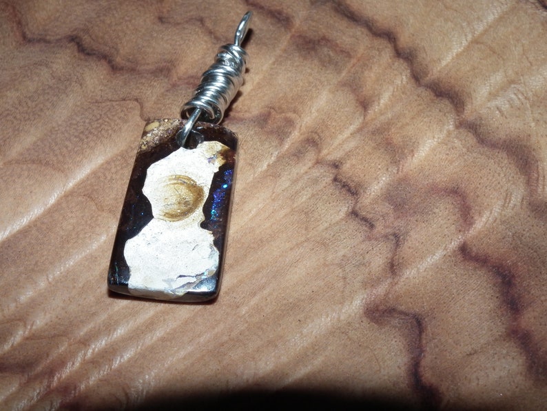 BLUE MATRIX opal in sandstone Australian Boulder Opal twinkling gemstone iron stone wood pattern pendant unisex wire wrapped gift present