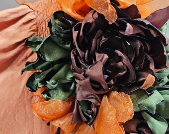 MADAME CYBIL luxurious designer oversized large big shoulder flower brooch wedding accessory glamourous sculptural textile art dress brooch