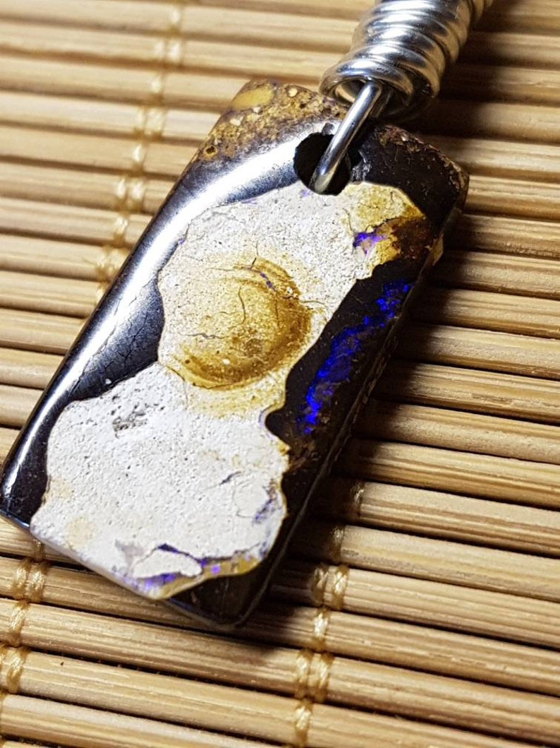 BLUE MATRIX opal in sandstone Australian Boulder Opal twinkling gemstone iron stone wood pattern pendant unisex wire wrapped gift present