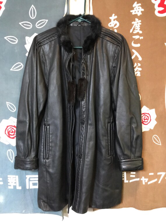 Vintage Japanese super soft black leather coat with m… - Gem