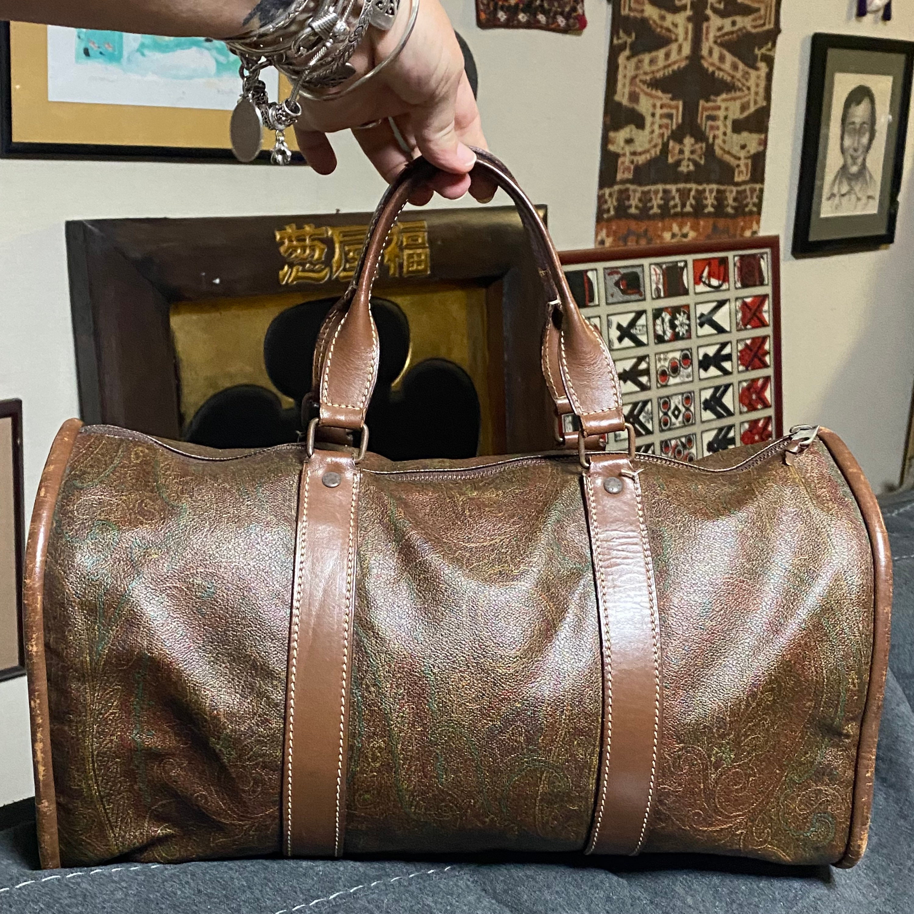 ETRO Milano Classic Paisley Prints Brown Leather Barrel Bag