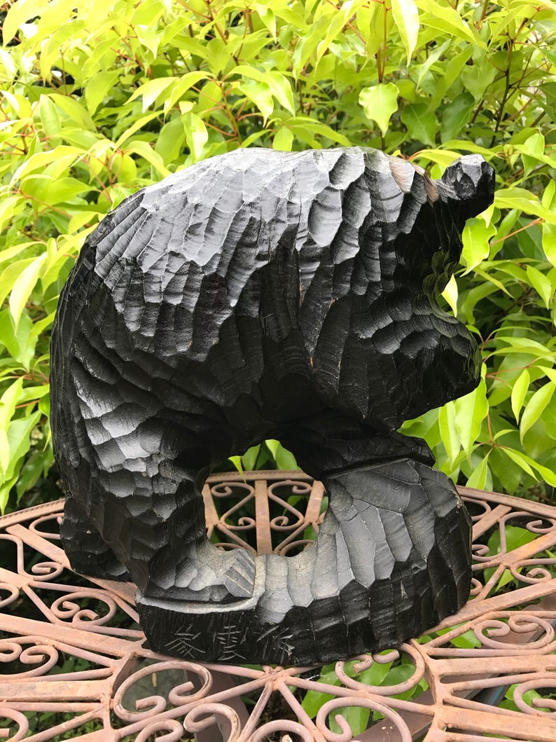 Vintage Japanese Ainu Carved Wood Standing Black Grizzly Bear Etsy Canada