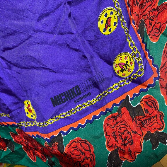 Vintage Michiko London 100 % silk scarf roses ros… - image 2