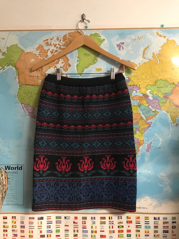 Vintage Laura Ashley patterned wool knit skirt