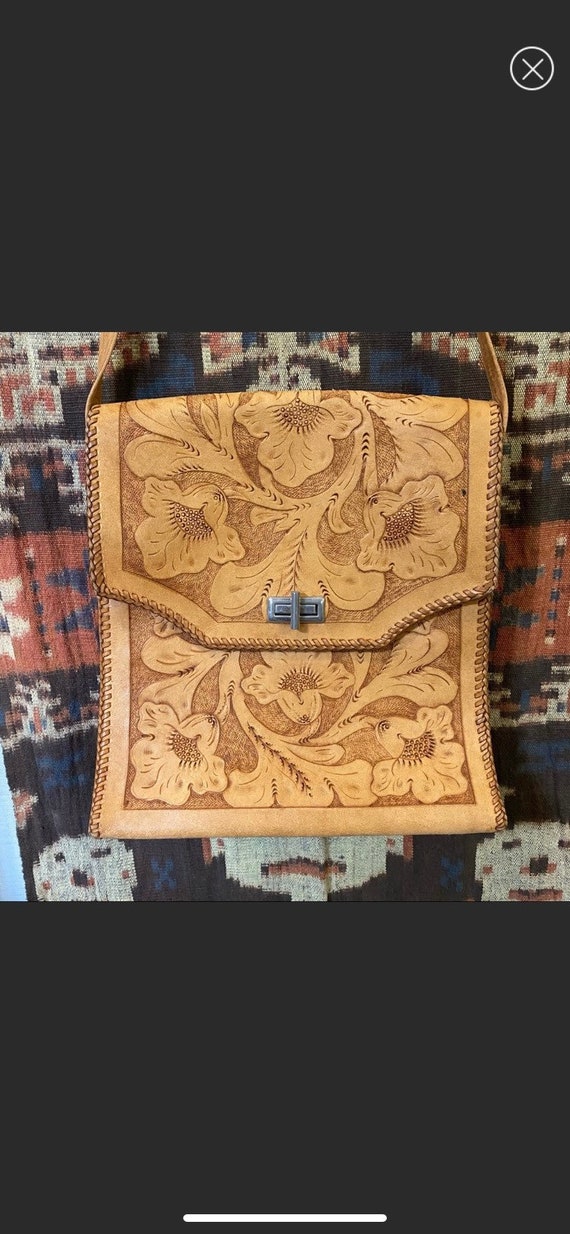 Vintage western style hand tooled Leather bag