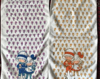 Vintage Japan only Joan Walsh Anglund FRIENDS towel set from Japan 1973 Wolfpit enterprises Inc.