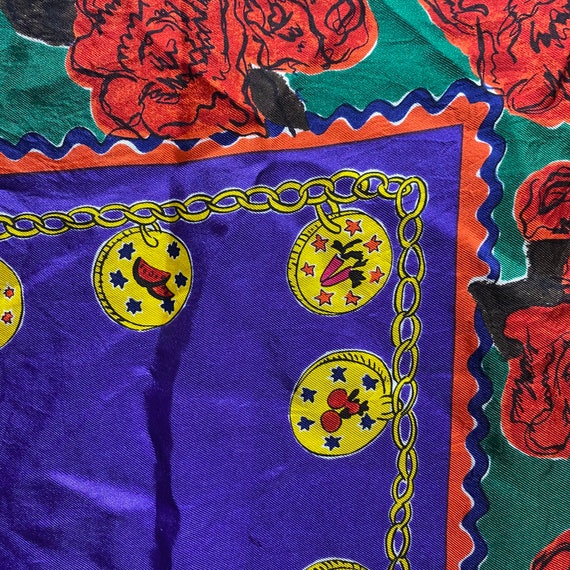 Vintage Michiko London 100 % silk scarf roses ros… - image 8