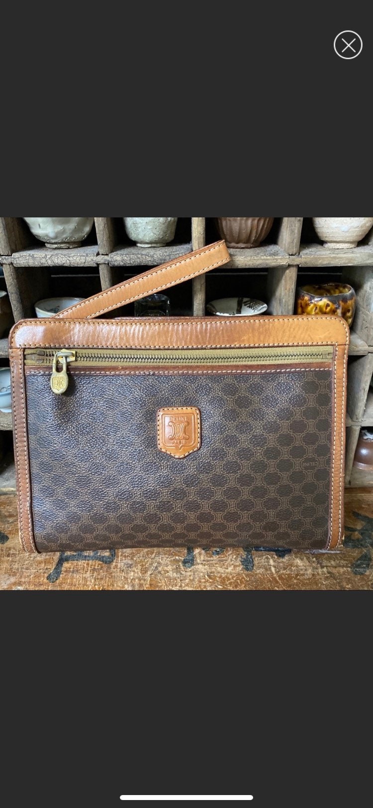 CELINE Clutch bag M07 Macadam pattern vintage PVC/Leather Brown unisex –
