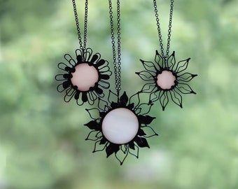 Flower Necklace Pendants, White Soft Pink Summer Jewelry, Floral Gift Idea