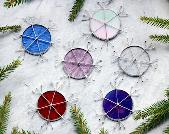 Stained Glass Snowflakes Silver Colorful Home Christmas Decor, Winter Ornaments, Christmas Tree Design, Winter Wedding Accessories