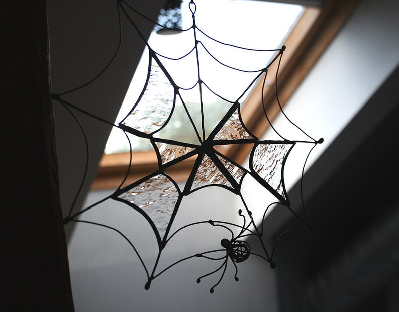 Spider Web Halloween decoration, Stained Glass Suncatchers Spooky Home Decor Horror Fall Season Ornament image 5