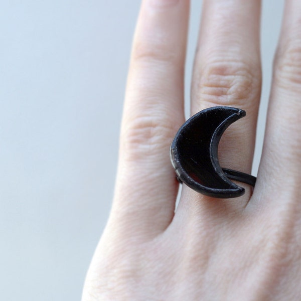 Half Moon Ring, Halloween Jewelry, Black Moon, Adjustable, Cocktail Ring, Simple Beautiful, Celestial Gift