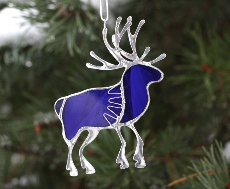 Cobalt Blue Reindeer Decor Last Minute gift Silver  Etsy