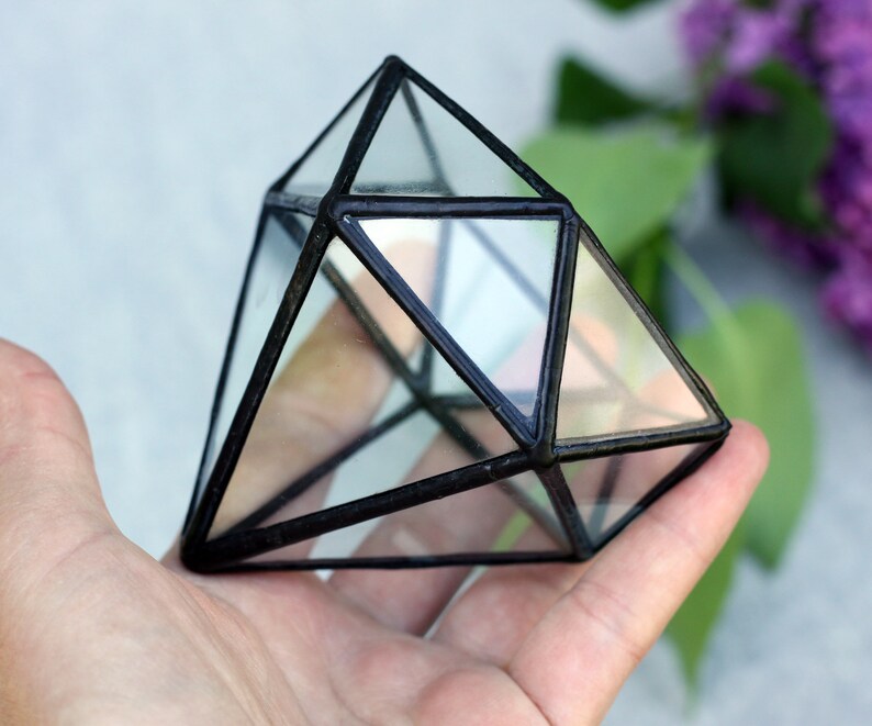 Glass Terrarium Diamond Form, Small Succulents Planter, Geometric Jewelry Box, Wedding Decor, Home Accessories Gift For Her Black metal