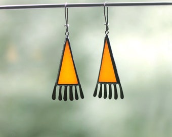 Boucles d’oreilles d’automne orange citrouille longue automne mode unique déclaration artisanale bijoux pour elle par ArtKvarta