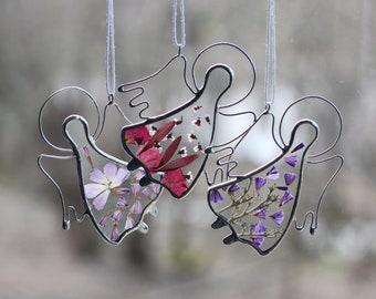 Décor floral d'anges, ornement de terrarium de fleurs séchées, personnage mignon petit ange suspendu, cadeau unique pour la fête des mères