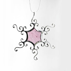 Colorful Stained Glass Snowflakes, Silver Snowflake Decoration, Winter Ornaments, Christmas Tree Ornaments, Winter Wedding Decor Soft Pink