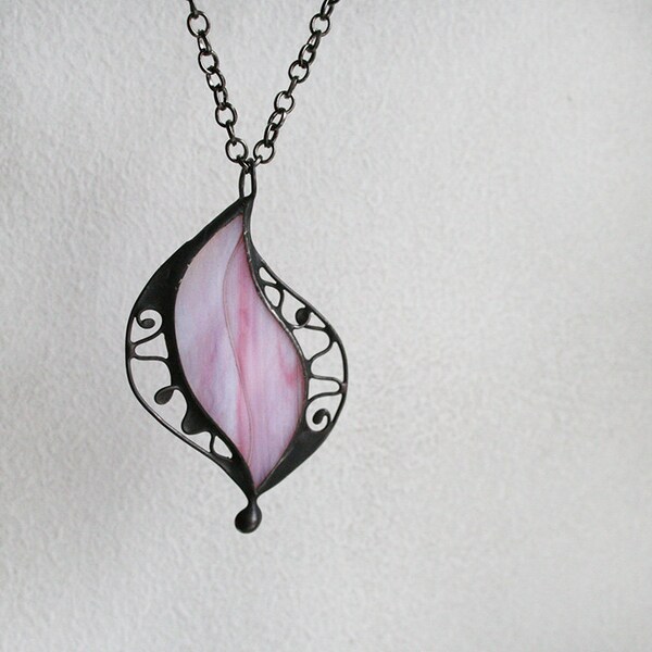 Soft Pink Pendant Necklace, Delicate Jewelry, Unique Christmas Gift For Her, Stained Glass Jewelry