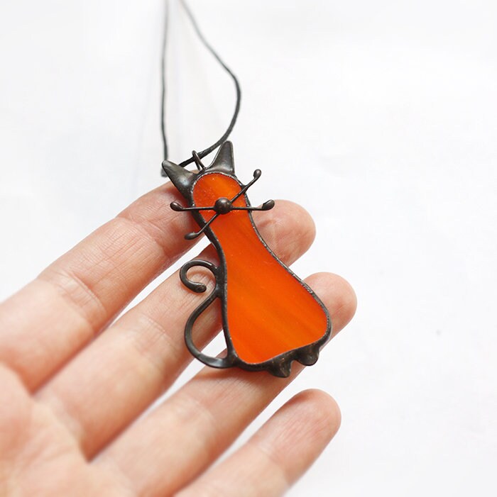Cat Necklace Pendant Black Orange White Cat Lover Gift | Etsy