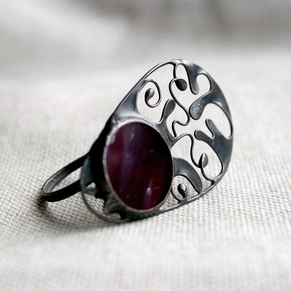 Lace Art Deco Purple Ring, Delicate ring, Secession, Cocktail Ring, Adjustable ring