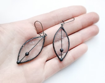 Frozen Leaves Earrings, Clear Stained Glass Jewellery, Long Earrings, Simple Beautiful, Winter Fashion, Christmas earrings, Nickel Free