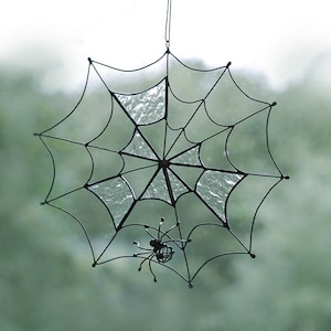 Spider Web Halloween decoration, Stained Glass Suncatchers Spooky Home Decor Horror Fall Season Ornament image 1