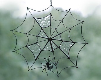 Spider Web Halloween decoration, Stained Glass Suncatchers Spooky Home Decor Horror Fall Season Ornament