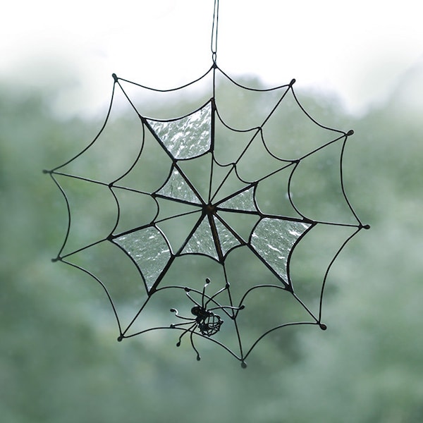 Spider Web Halloween decoration, Stained Glass Suncatchers Spooky Home Decor Horror Fall Season Ornament