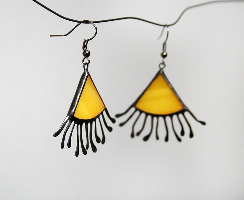 Sun Earrings Yellow Dangle Earrings Stained Glass Jewelry Etsy
