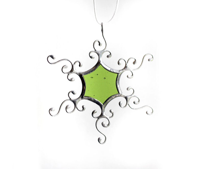 Colorful Stained Glass Snowflakes, Silver Snowflake Decoration, Winter Ornaments, Christmas Tree Ornaments, Winter Wedding Decor Green
