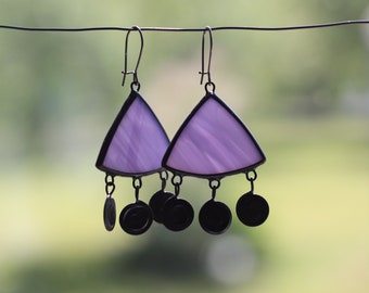 Purple Boho Earrings Dangle, Bohemian Statement Stained Glass Jewelry, Design Gift For Her, Evening Party Ideas