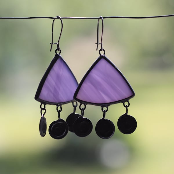 Purple Boho Earrings Dangle, Bohemian Statement Stained Glass Jewelry, Design Gift For Her, Evening Party Ideas