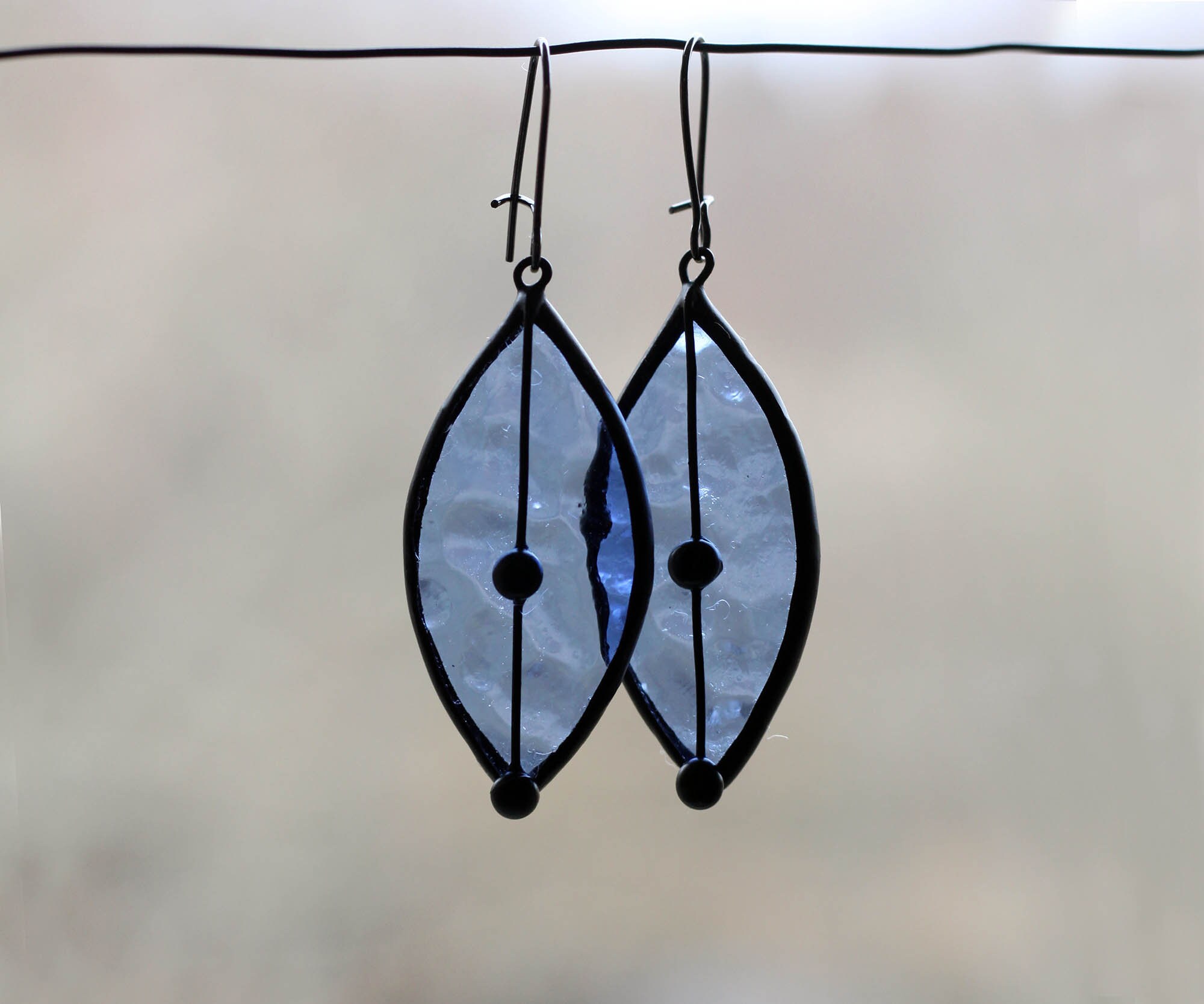 Blue Leaves Earrings Stained Glass Jewellery Statement Long | Etsy