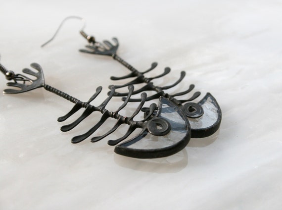 Fish Bone Earrings, Clear Skeleton, Statement Jewelry, Summer Fashion, Unique Fish, Pisces