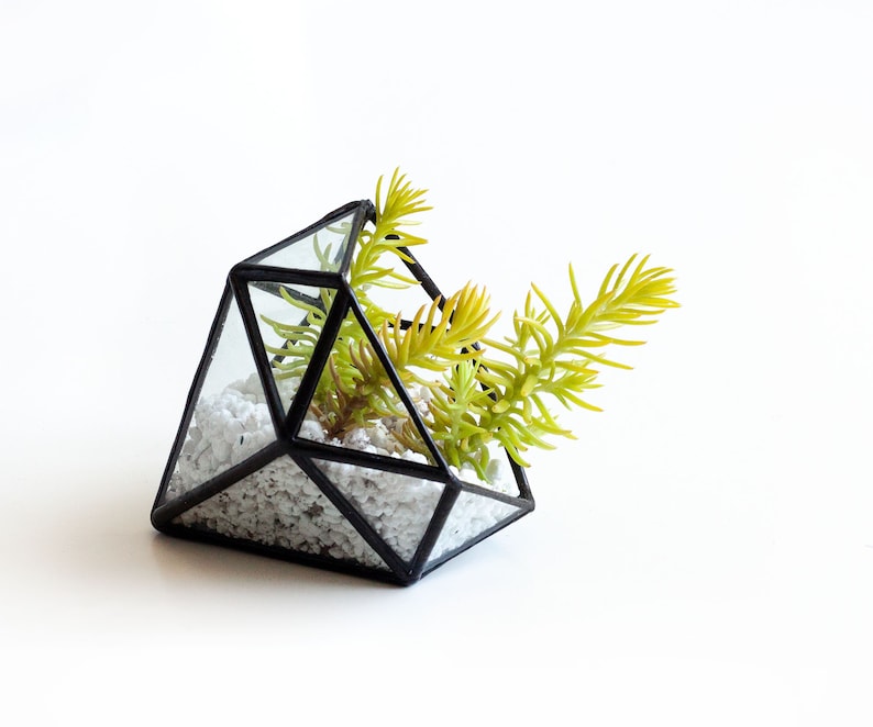 Glass Terrarium Diamond Form, Small Succulents Planter, Geometric Jewelry Box, Wedding Decor, Home Accessories Gift For Her image 1