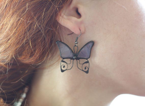 Beautiful Purple Butterfly Earrings,Christmas,Great Gift Idea,Pierced,Drop,Hook