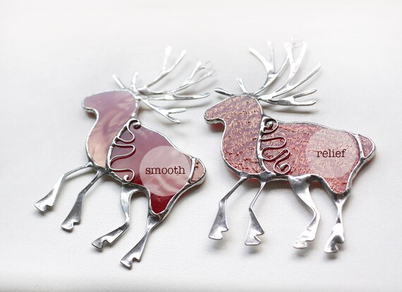 Red Reindeer Decor Silver Christmas Stained Glass Deer Etsy