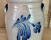 Vintage 1990 Rowe Pottery Works Salt Glaze Crock with Lid and Ears