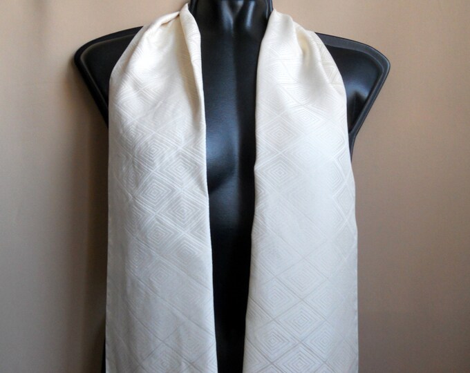 White Silk Neck Scarf Men, Vintage Italy Short Silk Scarf Fringe Etsy
